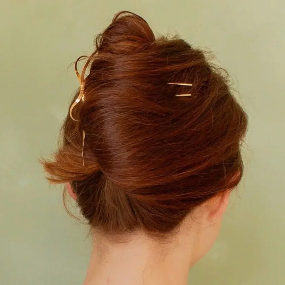Gold Herringbone Bow Hair Pin (1703)